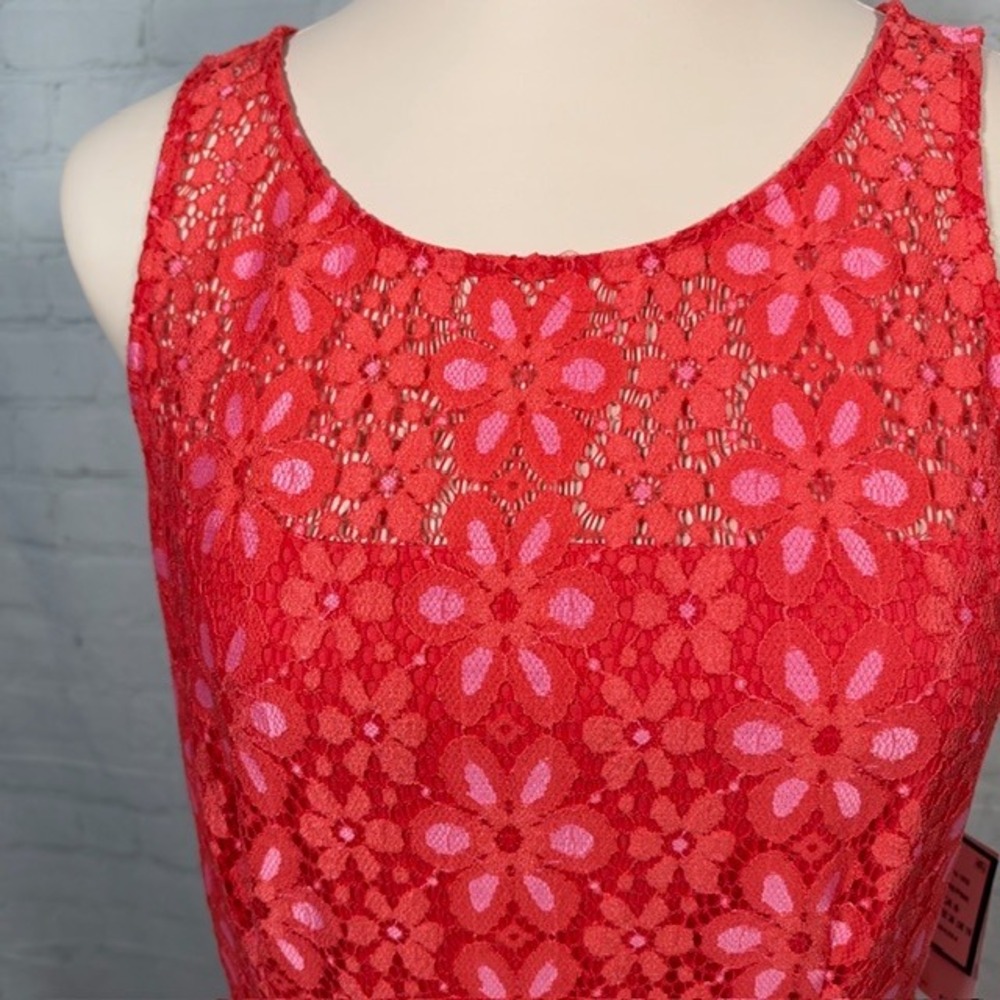 NWT Nine West Floral‎ Lace Fit & Flare Dress Fire Glow Pink Size 6 - Picture 2 of 10